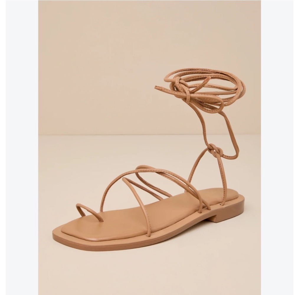 Seychelles Lilac Tan Leather Lace-Up Flat Sandals Sandal Women 6 Strappy Square